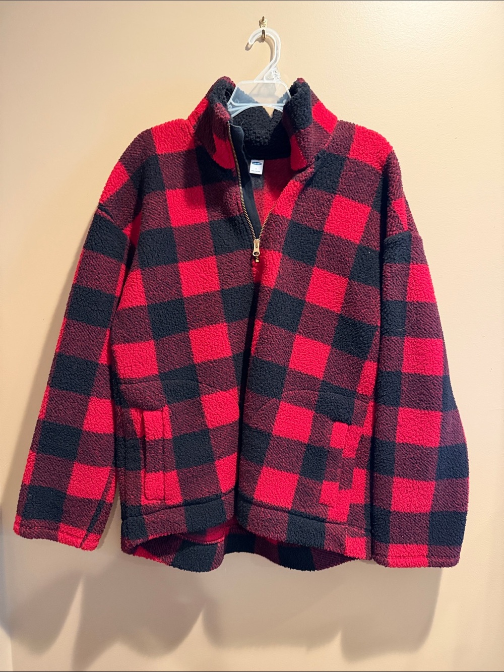 Old Navy Red and Black Buffalo Plaid Zip-Up Sherpa Jacket